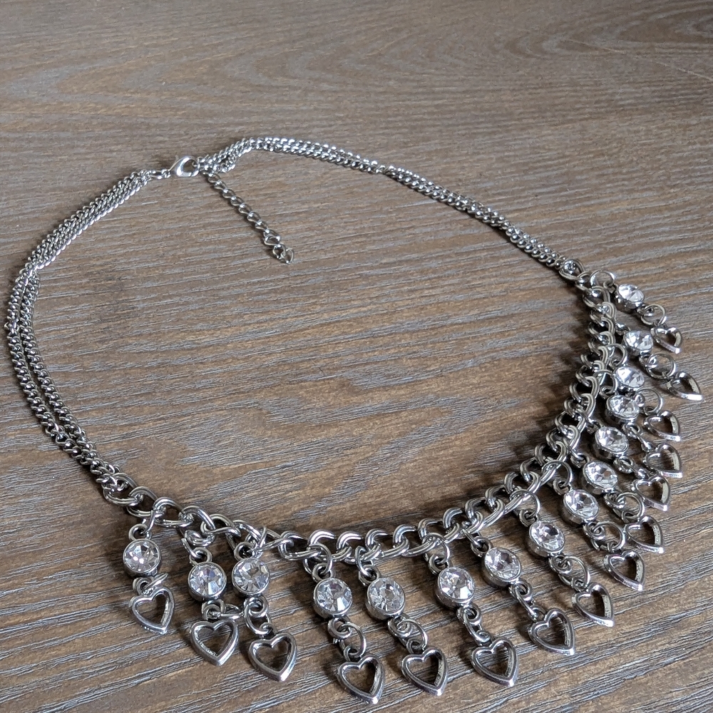 Crystal and Heart Drop Necklace